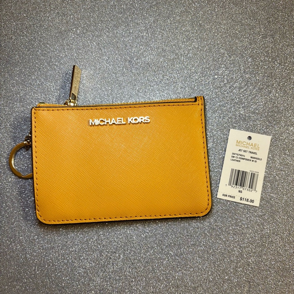 Michael Kors Mustard Card Holder with Gold Accents